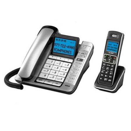 RCA DECT 6.0 Corded/Cordless Combo with Answering System, Black/Silver