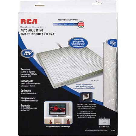 RCA ANT2000 Auto Adjustable Smart Flat Digital Indoor Antenna for HDTV, SDTV, VHF & UHF Frequencies