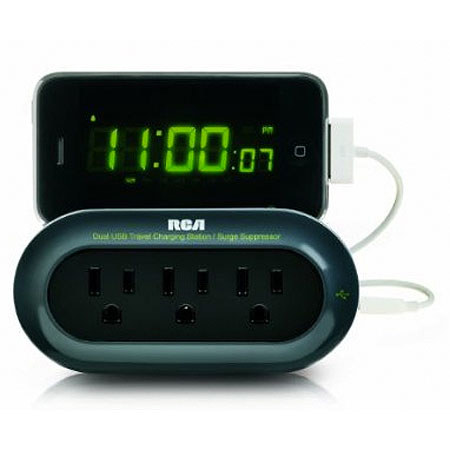 RCA Portable Charging Station, 2 USB, 3 Power, Black