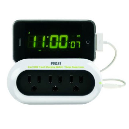 RCA Portable Charging Station, 2 USB, 3 Power, White