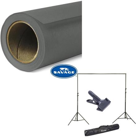 Savage Widetone Seamless Background Paper, 107" x 36' with Support System Thunder Gray