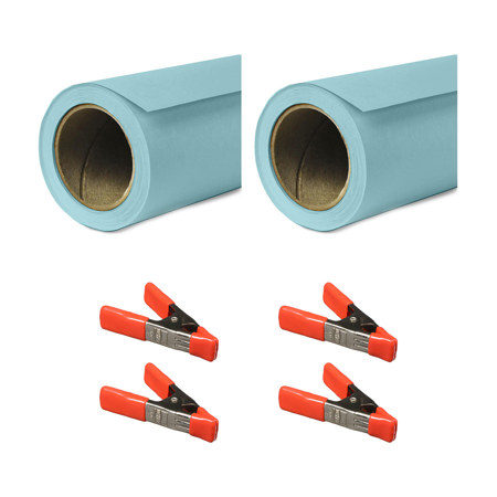 Savage 107"x36' Widetone Seamless Background Paper Sky Blue 2-Pack with Clamps