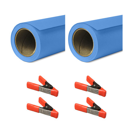 Savage 107"x36' Widetone Seamless Background Paper Studio Blue 2-Pack with Clamps