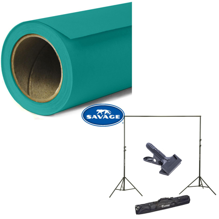 Savage Widetone Seamless Background Paper 107"x36' Teal, #68 With 10'Support