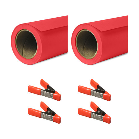 Savage 107"x36' Widetone Seamless Background Paper Primary Red 2-Pack with Clamps