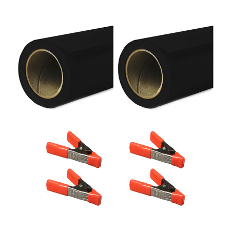 Savage Widetone Seamless Background Paper, 107" x 150' Black 2-Pack with Clamps