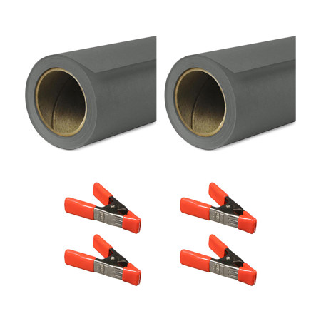 Savage Widetone Seamless Background Paper, 107" x 150' Thunder Gray 2-Pack with Clamps