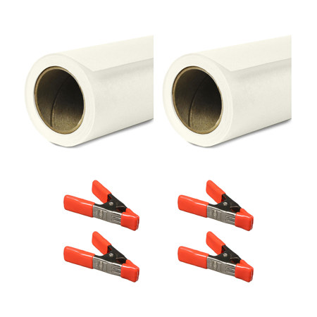 Savage Widetone Seamless Background Paper, 107" x 150' White 2-Pack with Clamps