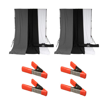 Savage 10x12' Background Kit, White/Gray/Black,2-Pack w/4x 1-1/4x1" Orange Clamp