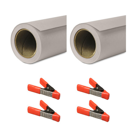 Savage Widetone Seamless Background Paper, 140" x 105' Storm Gray 2-Pack with Clamps