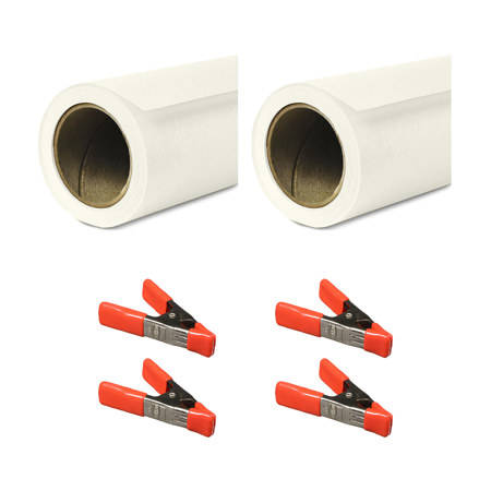 Savage 26"x36' Widetone Seamless Background Paper Pure White 2-Pack with Clamps