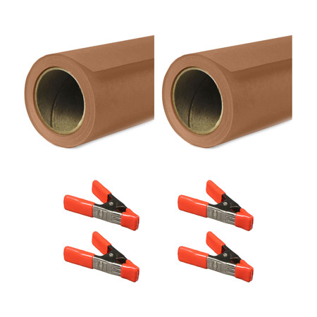 Savage 26"x36' Widetone Seamless Background Paper Cocoa 2-Pack with Clamps