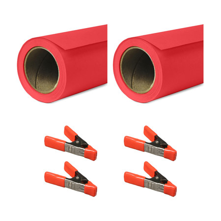 Savage 26"x36' Widetone Seamless Background Paper Primary Red 2-Pack with Clamps