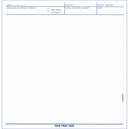 Safariland Palmprint Cards, Pack of 100