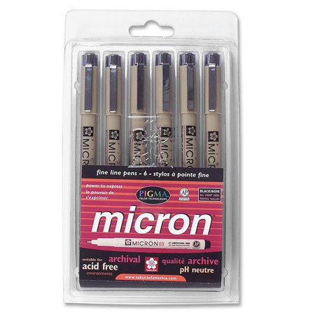 Sakura of America Pigma Micron Pen, Black, 6 Pack