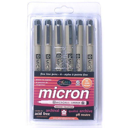 Sakura of America Pigma Micron 05 Pen, 6 Pack - Heritage / Earth Colors