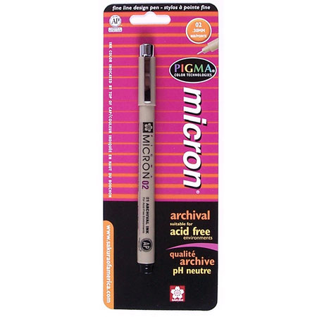 Sakura of America Pigma Micron 02 Pen 0.30mm, Blister Packed - BLACK