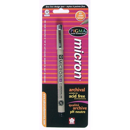 Sakura of America Pigma Micron 03 Pen 0.35mm, Blister Packed - BLACK