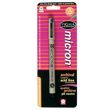 Sakura of America Pigma Micron 05 Pen 0.45mm, Blister Packed - BLACK