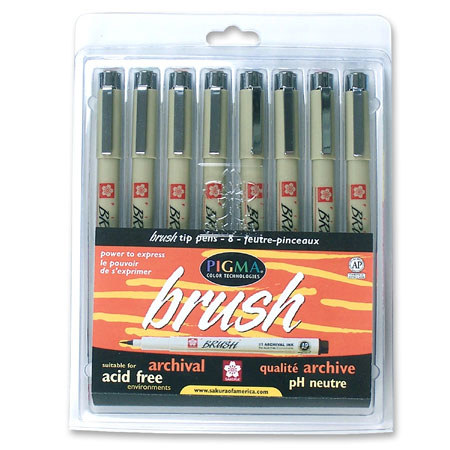 Sakura of America Pigma Brushes, Pack of 8
