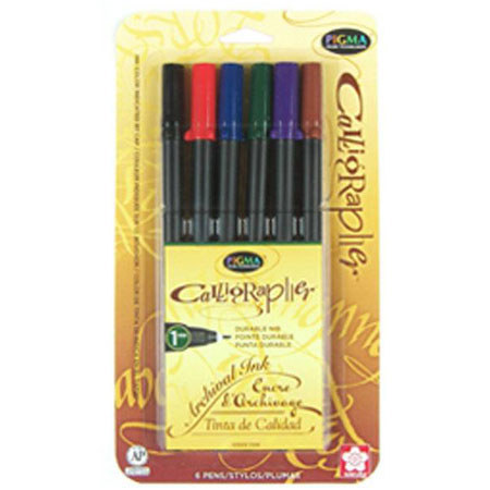 Sakura of America Pigma Calligrapher Pen 10 1mm 6 Pack - Assorted Colors