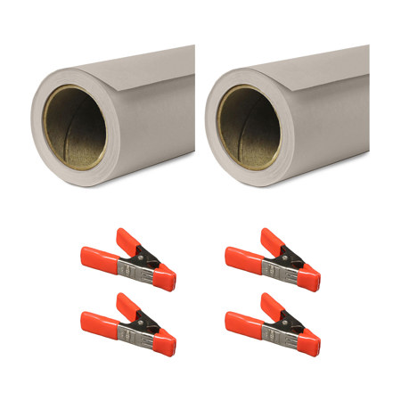 Savage 53"x36' Widetone Seamless Background Paper Studio Gray 2-Pack with Clamps