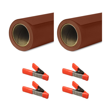 Savage 53"x36' Widetone Seamless Background Paper Chestnut 2-Pack with Clamps