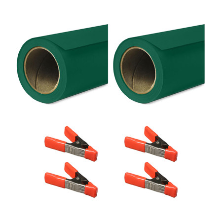 Savage 53"x36' Widetone Seamless Background Paper Evergreen 2-Pack with Clamps