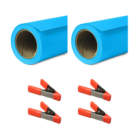 Savage 53"x36' Widetone Seamless Background Paper Blue Jay 2-Pack with Clamps