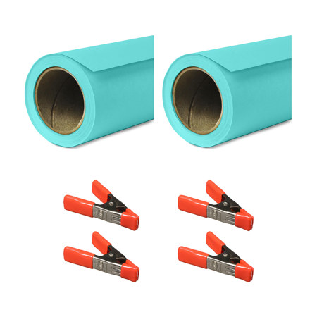 Savage 53"x36' Widetone Seamless Background Paper Baby Blue 2-Pack with Clamps