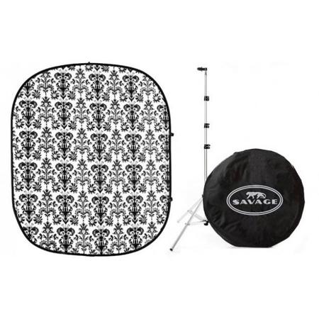Savage 5x6' Accent Retro Collapsible Background Kit with Stand, Black/White
