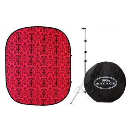 Savage 5'x6' Accent Retro Collapsible Background kit with Stand, Red