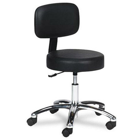 Safco Lab Stool with Back, Pneumatic Lift, Black