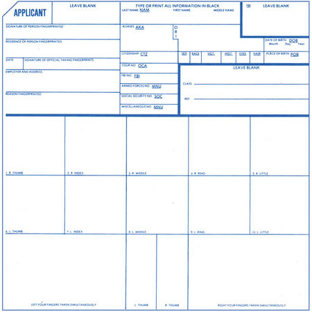 Safariland High Contrast Applicant Cards, Pack of 250