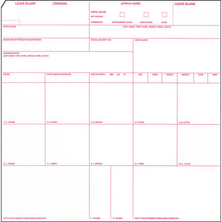 Safariland High Contrast Booking Cards, Pack of 250