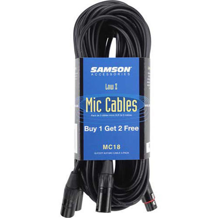 Samson MC18 18 Feet XLR Microphone Cable, 3 Pack