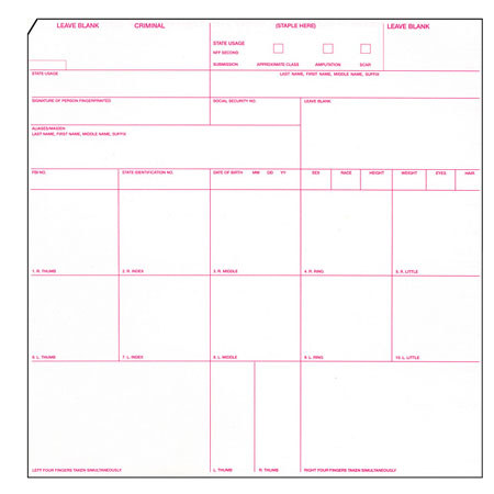 Safariland Booking Cards with ORI Information, Pack of 250