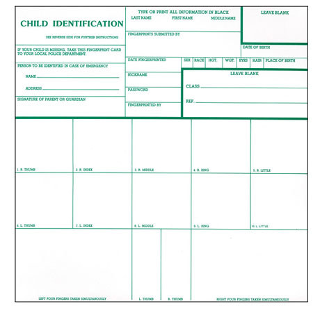 Safariland Child Identification Cards, Pack of 250