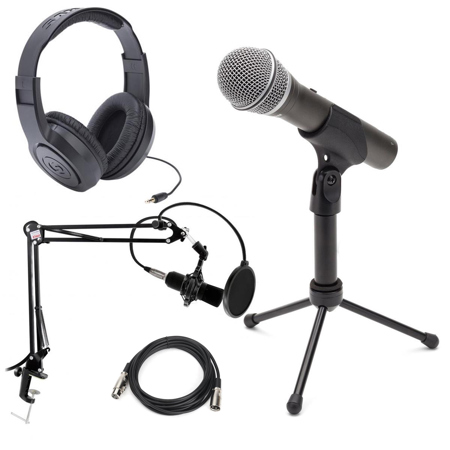 Samson Q2U Recording and Podcasting Pack with USB/XLR Dynamic Microphone - Bundle With Pyle PMKSH01 Desktop Suspension Microphone Boom Stand, Samson SR350 Over-Ear Stereo Headphones, 20' XLR Mic Cable