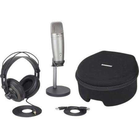 Samson Podcasting Pack, Includes C01U Pro Mic, SR850 Headphones, MD2 Stand