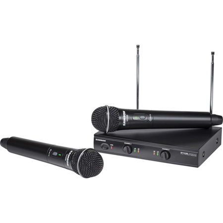Samson Stage 200 Dual-Channel Handheld VHF Wireless System, Includes 1x SR200 Receiver, 2x VH200 Transmitter, Group D