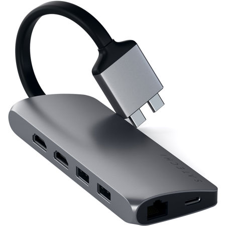Satechi USB Type-C Dual Multimedia Adapter for Select Apple MacBooks and Mac Mini, Space Gray