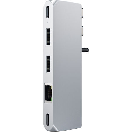 Satechi 6-In-1 Dual USB Type-C Pro Hub Mini for Select Apple MacBook Pro & MacBook Air, Silver