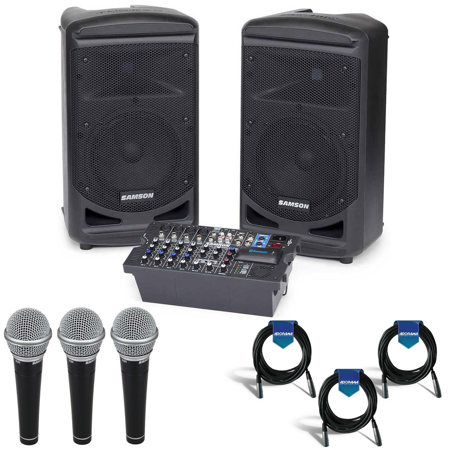 Samson XP800 800W PA System with Bluetooth W/3x R21 Vocal/Recording Mic/3 Cables