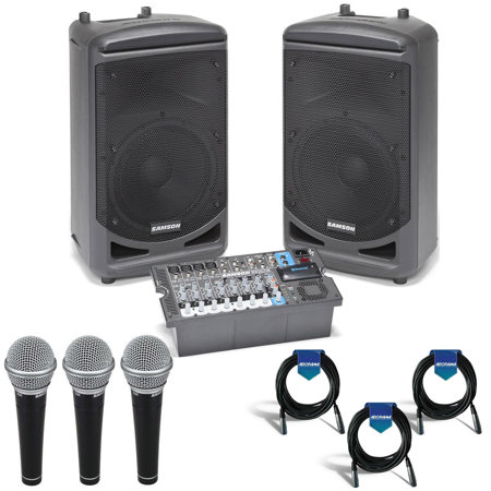 Samson Expedition XP1000 1000W PA System W/3x R21 Vocal/Recording Mic /3 Cables