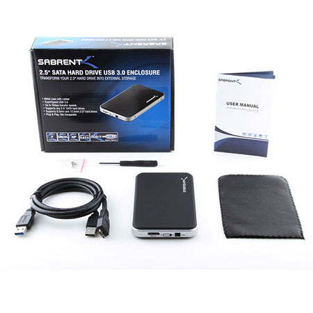 Sabrent USB 3.0 to 2.5" SATA Aluminum Hard Drive Enclosure, Black