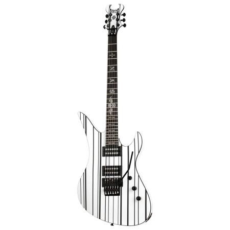 Schecter Synyster Standard Electric Guitar,Ebony,Gloss White w/Black Pin Stripes