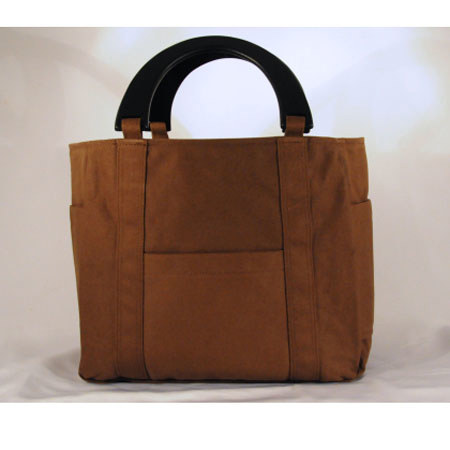 Shutterbug Designs Busy Bee Canvas Bag with Wood Handle, Brown