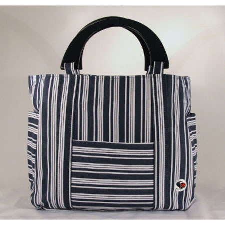 Shutterbug Designs Busy Bee Striped Canvas Bag with Wood Handle, Navy/White