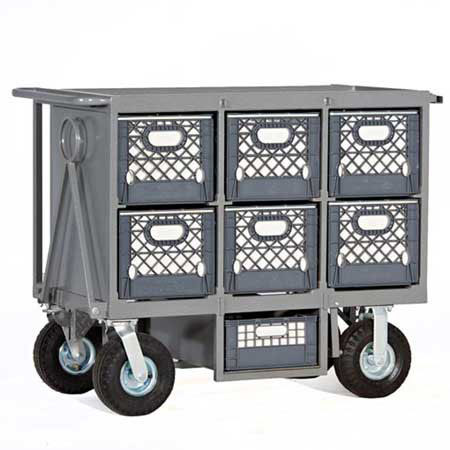 Studio Carts Six Crate Horizontal Cart with 2x 10" Rigid and 2x 10" Swivel Pneumatic Wheels